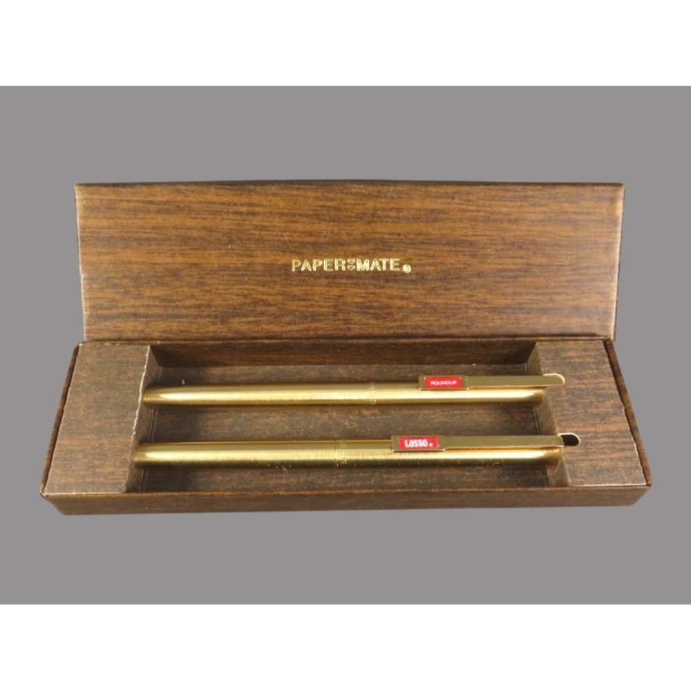 VTG PAPER-MATE PEN/PENCIL SET Gift Award Salesman Promo LASSO & ROUNDUP Farming